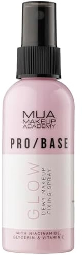MUA Makeup Academy Pro/Base Glow Dewy Spray fixateur de maquillage, avec vitamine E, acide hyaluronique, glycérine et niacinamide, 70 ml, végétalien et sans cruauté envers les animaux