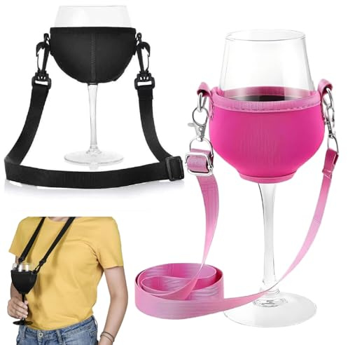 Esshogo 2 Stück Weinglashalter zum umhängen, Tragbare Weinglashalter, Gläserhalter hängend, Glashalter zum Umhängen mit Lanyard, Stoff Weinglashalter für Den Hals Wein