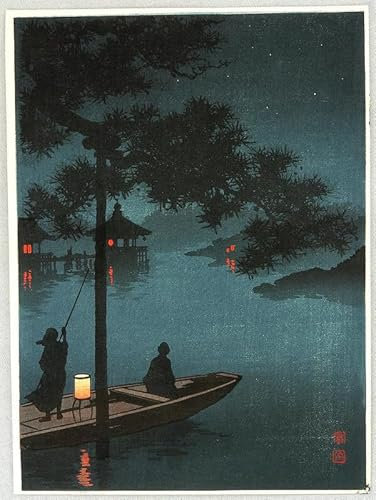 Koho Shoda Sterne über Biwa See 1930 - Leinwanddruck auf Holzrahmen - perfektes Bild zur Wanddekoration