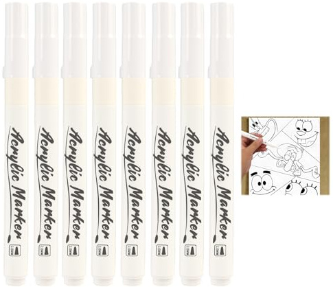 Wvxilyr 8PCS Rotuladores Acrílicos Blancos de Punta Fina – Marcadores Permanentes para Papel Negro, Madera, Rocas, Neumáticos, Plástico, Cuero y Gafas, para Arte y Bricolaje