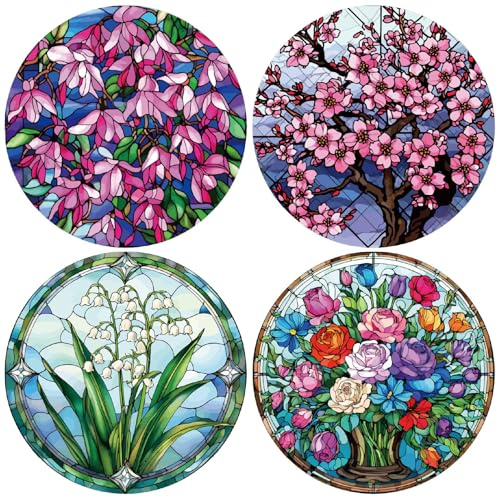 GORGECRAFT 4pz Pegatinas para Ventana con Diseño de Flores de Primavera Y Verano Lirio de los Valles Flor de Durazno Magnolia Decorativas para Pared Removibles Impermeables para Habitación