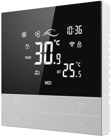 Fangxuee Termostato de Aire Acondicionado Central Inteligente con WiFi, Función de Calefacción y Refrigeración, Bobina de Ventilador de 3 Velocidades, Pantalla Táctil LCD, Termostato A
