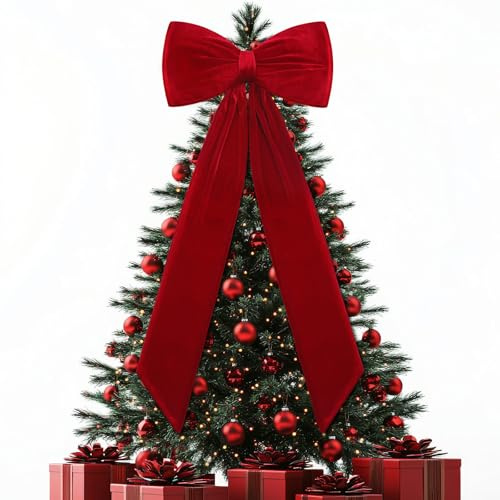 Gejoy 47 x 16 Inches Burgundy Christmas Extra Large Velvet Bows Christmas Tree Topper Wine Red Xmas Tree Bows Giant Decorations for Home Wreath Wall Birthday Backdrop Wedding Holiday Party Decor