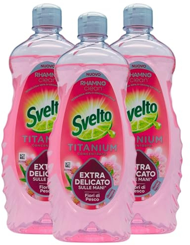 Detergente Per Stoviglie a Mano, Titanium Concentrato. Extra Delicato Sulle Mani FIORI DI PESCO, La Scelta Perfetta Per Chi Desidera Piatti Splendenti e Mani Protette 650ml (3 Unità)