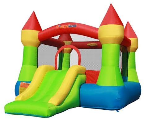 Bounceland Bounce House Castle with Basketball Hoop Inflatable Bouncer, Fun Slide, Safe Entrance Opening, UL Certified Strong Blower Included, 12 ft x 9 ft x 7 ft H