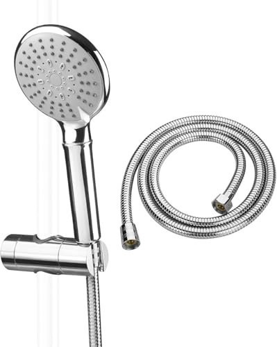 ASTOTSELL Kit soffione doccia con tubo e supporto soffione doccia universale con 5 modalità di spruzzatura regolabili per barra scorrevole regolabile 18-25 mm O.D, cromato