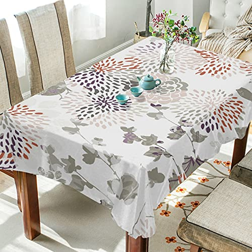 Nappe rectangulaire abstraite vintage motif dahlia et oiseau lavable anti-éclaboussures et anti-poussière pour cuisine, salle à manger, fête, décoration de la maison 137 x 183 cm