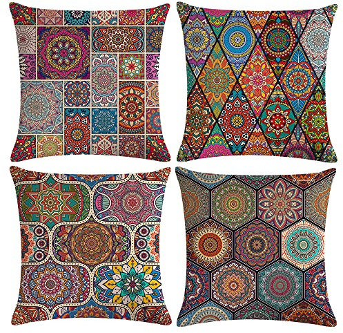 mefound 4er Set Dekorativ Kissenbezug 45 x 45cm, Kissen Fällen Zuhause und Sofa Büro Dekor Kissenhülle aus Baumwolle Leinen,18X18 Inch