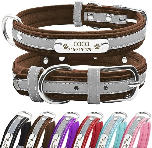 Senristar Personalisierte Reflektierende Hundehalsbänder mit Neopren Gepolstert, Benutzerdefinierte Gravierte Hundehalsband mit Namensschild für Kleine Mittlere Große Hunde