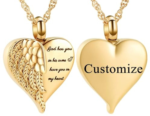 Kärlek hjärta urna halsband för aska Keepsake memorial kremering smycken rostfritt stål änglavingar hjärta urna medaljong aska hållare memorial urna smycke för människa/husdjur aska, Rostfritt stål,