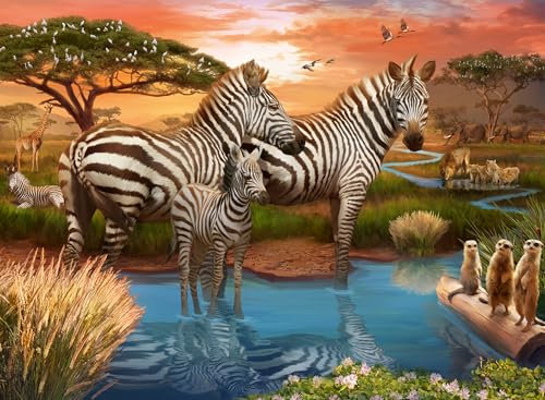 Ravensburger - Puzzle 500 Pezzi Zebre All'abbeveratoio | Puzzle Per Adulti 500 Pezzi | Puzzle Adulti Per Bambini Dai 14 Anni In Su | Regalo Compleanno Per Bambini Dai 14 Anni In Su | Misure 49x36cm