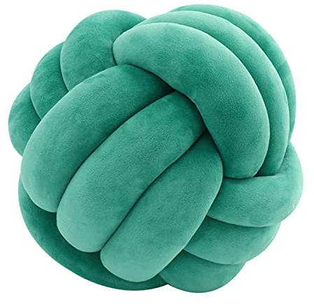 Knotenkissen, Geknotetes Kissen, Weiches Plüsch Knoten Kugelkissen Hand Geflochten Knoten Pillow Ball Zierkissen für Sofa, Bett, Dekorativ (Dunkelgrün, 20cm)
