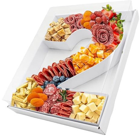 12.5inch Fillable Paper Mache Number Letter Cardboard Cutouts Charcuterie Board Food Sweet Cupcake Tray Party Decorative Box (Number 2, White)