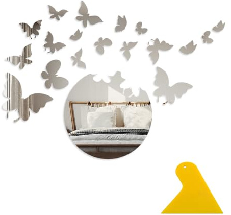 DHSBGWSX 19 Pegatinas de Espejo Adhesivas de Mariposa con Rascador - Decoración de Pared para Salón y Cabecera