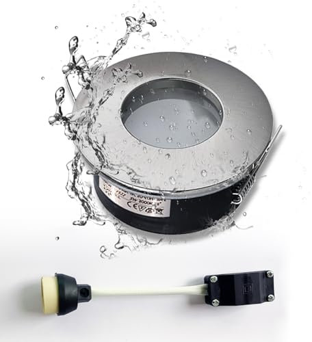 Sweier Waterproof Downlight Satin Nickel GU10, IP65 LED Bathroom Spotlights, Bulb not Included, Round Recessed Downlights for Shower Ceiling, Cutout 68mm/2.68in, 1 Pack