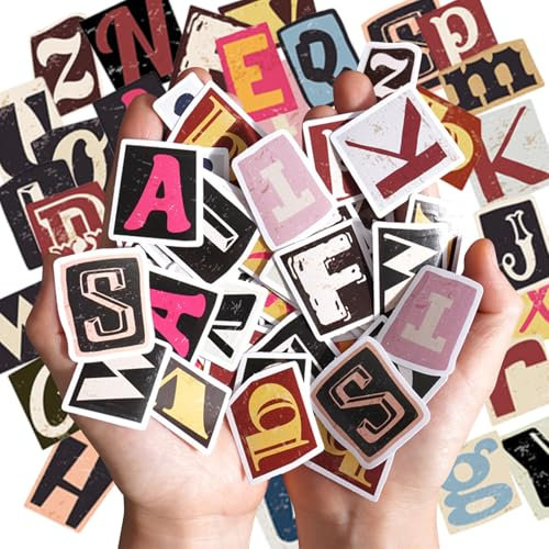 52 Pcs Vintage Letter Stickers,Scrapbook Stickers,Self Adhesive Waterproof Vinyl Letter Stickers,DIY Decoration Stickers Set for Guitar,Mailboxes,Travel Case,Decor,Scrap Booking,Journal,Art Craft