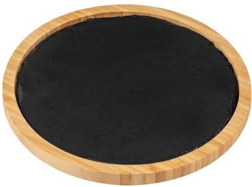 Genérico Bandeja de madera de bambú de 33 cm con pizarra natural