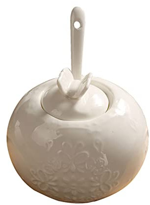 DLAZUM Sucrier avec Couvercle, Pot de Rangement en Treillis Blanc gaufré, sucrier en Porcelaine de Couleur Unie, salière, pour Bar à café,Bianco-250ml/8.8oz