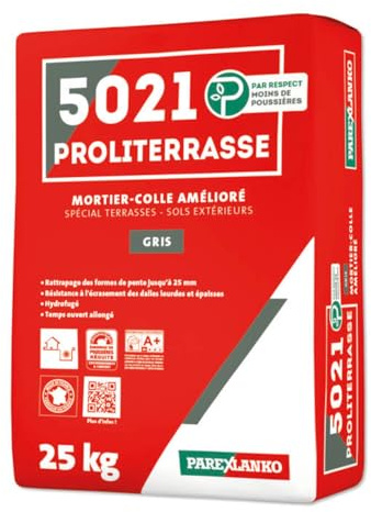 PAREXLANKO - Colle à carrelage - 5021 PROLITERRASSE - Gris - 25kg | Mortier-colle spécial terrasses et sols extérieurs (C2 E) - Pose grand format jusqu'à 8 100 cm² - Hydrofugé