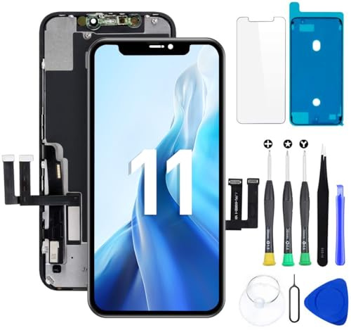 Hoonyer Kit de repuesto de pantalla para iPhone 11 (6,1 pulgadas), pantalla táctil 3D con marco y digitalizador, incluye herramientas de reparación, tiras adhesivas impermeables y protector de