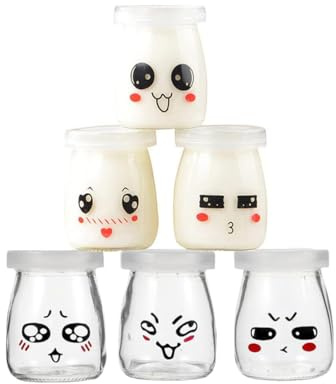 LATRAT Lot de 6 bocaux à yaourt en verre avec couvercle pour confiture de yaourt et de yaourt 200 ml
