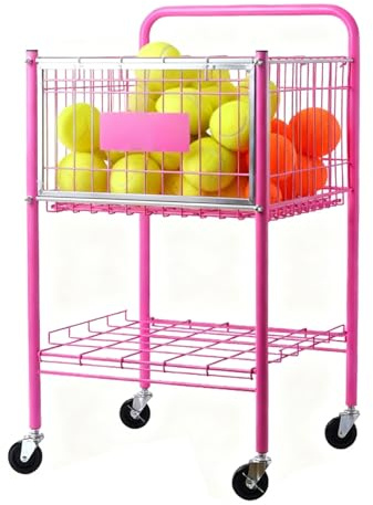 TRUNXUCL Chariot à Balle de Tennis à roulettes, Ramasse Balles, Panier de Pickleball, Ramasse Balle Tennis, Porte Balles de Pickleball(53x53x95cm/21x21x37.5in)