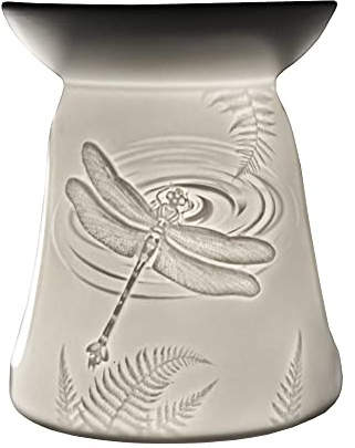 Cello Quemador de cera fundida, diseño de libélula, quemador de luz de té, porcelana, litofane, grabado, adecuado para derretir cera, aceites esenciales, aceites aromáticos