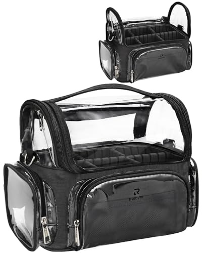 NAONAYA Makeup Brush Bag, Clear Makeup Brush Holder Professional Makeup Artist Travel Case Waterproof Cosmetic Organizer Bag, Full Open Easy to Access, with Adjustable Shoulder Strap and Dividers