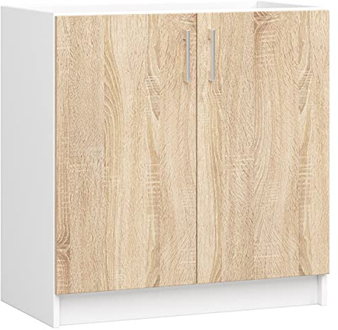 AKORD Mueble de Cocina Lima | Mueble para Fregadero de Cocina 80x44,5x82 cm | Funcional | Resistente | Diseño Moderno | para cocinas Grandes y pequeñas | Fácil de Limpiar | Blanco | Roble Sonoma