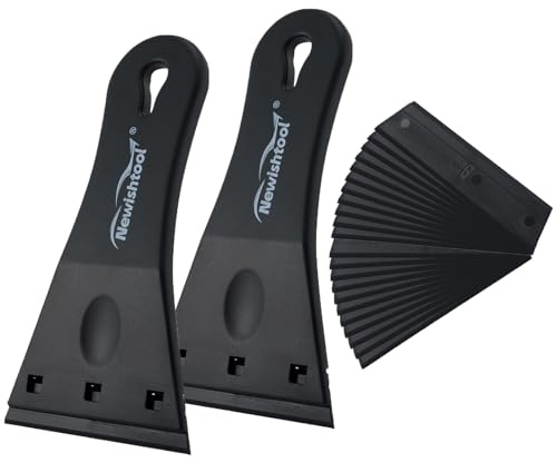 NewishTool Plastic Razor Scraper with 3-Inch Blade, Pack of 2 with 20 Extra Blades for Glue Residue Labels, Decals & Stickers on Windows & Glass