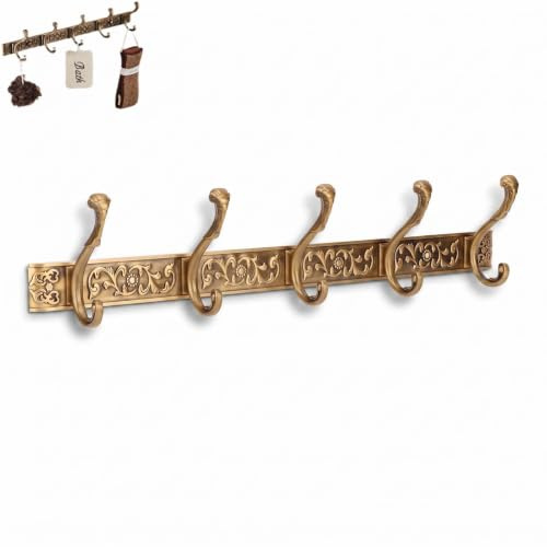 Garderobenständer Zur Wandmontage, Aluminium-Wandhaken Zum Aufhängen Mit 5 Haken, Garderobenhaken Gold, Kleiderhaken Wand，Wandhaken Garderobe, Garderobe Kleiderhaken Wand Mit 5 Haken, Schlüsselhalter