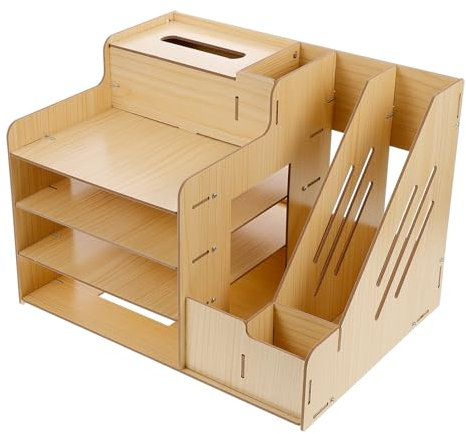 KOMBIUDA Tischregal Aus Holz Schreibwarenregal Mit Gittern Für Schreibtisch Lagerung Regal Für Notizbücher Und Schreibwaren
