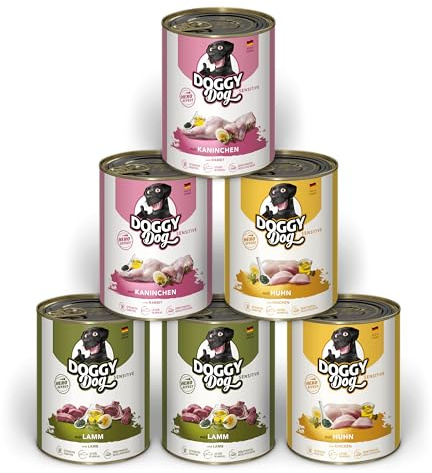 Doggy Dog Paté Mix Sensitive, 6 x 800 g, Nourriture Humide pour Chien, dans Un Paquet d'essai, sans céréales, avec Huile de Saumon et Moule à lèvres Vertes, particulièrement Bien toléré, fabriqué en
