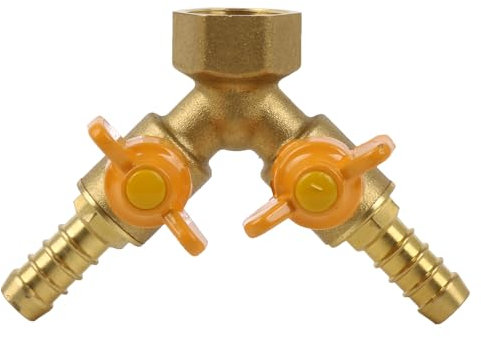 Messing-Wasserschlauch-Verteiler, 2 x 1 cm, 2-Wege-Y-förmiger Anschluss mit Absperrventil