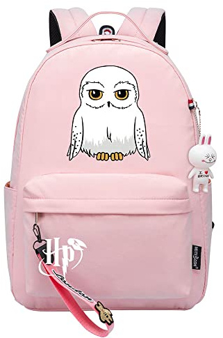 Meetiger Lindo búho blanco Hedwig Mochila Harry Magic Mochila escolar Damas Jóvenes Niños Viaje Mochila Rosa