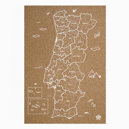Mapa de corcho de Portugal, blanco, 60x40cm
