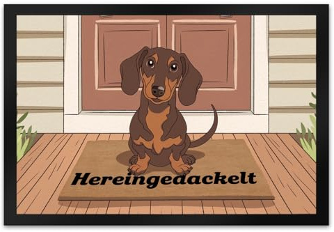 speecheese Hereingedackelt Dackel Fußmatte XL in 40x60 cm für Dackel-Liebhaber lustige Schmutzfangmatte für Haustierfreunde