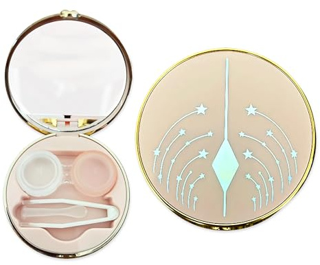 Venus Étui à lentilles de contact Starzauber, étui pour lentilles de contact avec miroir, bouteille, pince à épiler et lentilles de contact – Récipient pour lentilles souples et dures, Nuit étoilée