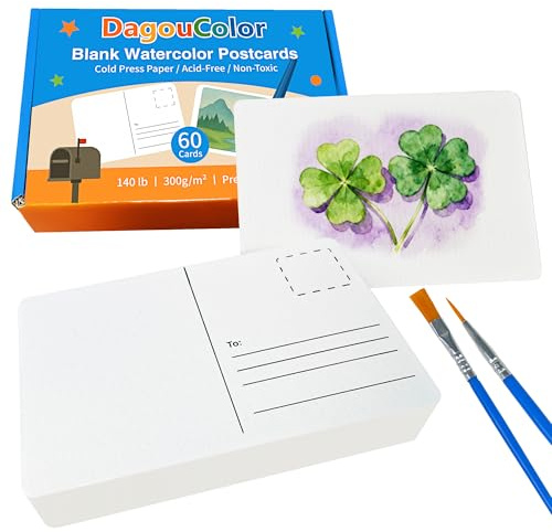DagouColor Aquarelle Postales, 60 Cartes, 4x6, 140lb/300gsm, Cartes Notes Vierges Journal D'aquarelle, Papier D'art Lourd Sans Acide Pour Les Notes Remerciement et Cartes Voeux