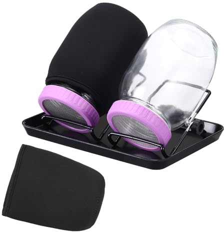 QUARKZMAN 2Pcs Bocal de Germination Pot de Germination avec Couvercles Tamis en Acier Inoxydable Plateaux de Culture pour Germes, Cresson et Micro-Pousses avec Guide et Support, Violet