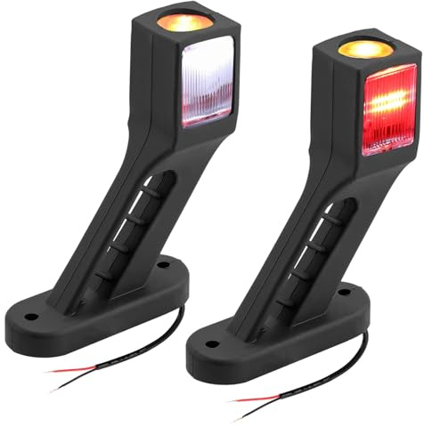 DTEANJU 2PCS LED Side Marker Lights, E-Mark, White/Red/Amber 3-Sided Warning Light,LED identification lights, trailer lamp,IP65 Waterproof, Universal Fit 10-30V, 140mm,For Truck Trailer Lorry RV