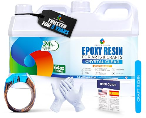 CRAFT RESIN 2L Kristallklart Epoxiharts Kit – Livsmedelssäkert och UV-beständigt för DIY-konst, Trä, Smyckestillverkning, Glasunderlägg och Gjutformar – Självutjämnande, för Både Nybörjare