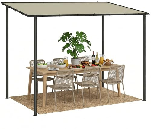 Outsunny Anbaupavillon Pergola mit Metallgestell Dach, wetterfest Pavillon Vordach, wandmontiert Gartenpavillon Terrassenpavillon Überdachung Partyzelt für Terrasse Garten 3 x 1,8 x 2,3 m Cremeweiß