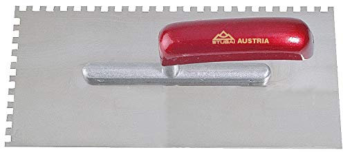 Stubai Glättekelle gezahnt 4336 (Größe 280x130 mm, Blatt Edelstahl rostfrei, Alu-Steg, Heft rot, Kelle, Maurerwerkzeug) 433653