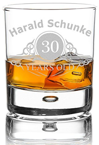 polar-effekt Whiskyglas Personalisiert 330 ml - Geschenk-Idee für Männer - Tumbler Whiskeyglas mit Gravur Name und Alter mit Motiv Altersangabe Years