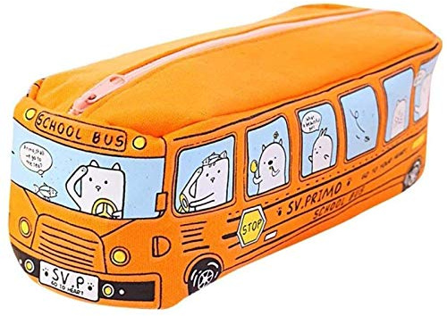 Oneroomone Bus Federmäppchen, Kreative Reizende Bus, Student Kleintier Bus Leinwand, für Büro-Schreibetui, Make Up Stift und Bürstentasche, Orange