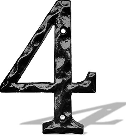 Hausnummern für den Außenbereich, Gusseisen, Hausadresse, 14 cm, Metallbriefkasten, Nummer 4, Schwarz