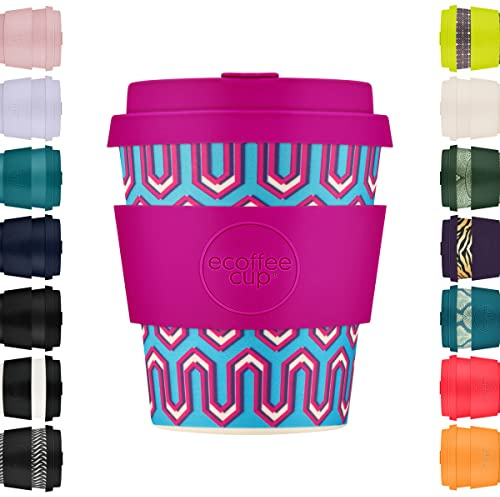 Ecoffee Cup 8oz 240ml Wiederverwendbare umweltfreundliche 100% pflanzliche Kaffeetasse mit Silikondeckel und Hülle - Melaminfreie und biologisch abbaubare Reisetasse, Messages from The Unseen World