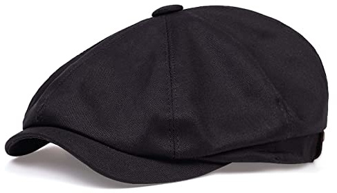 tcax Schiebermütze Herren Frühlings-Sommer-Baumwollmütze Ballonmützen Für Männer Frauen Baumwolle Sonnenhut Unisex Achteckige Kappe Vintage Sporthüte Gorras,Schwarz,56-59Cm