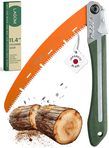 LAGOM Folding Camp Saw for Cutting Branches, 11.4 Curved Blade | SK5 Steel, Ergonomic Handle, One-Hand Use, Secure Lock | Foldable Pruning Tool for Camping, Gardening, Survival, Kayaking, Outdoors